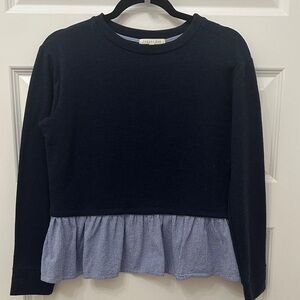 Copper Key Navy and Light Blue Ruffle Sweater